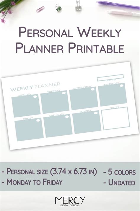 Personal Weekly Planner Printable Personal Week On One Page Etsy