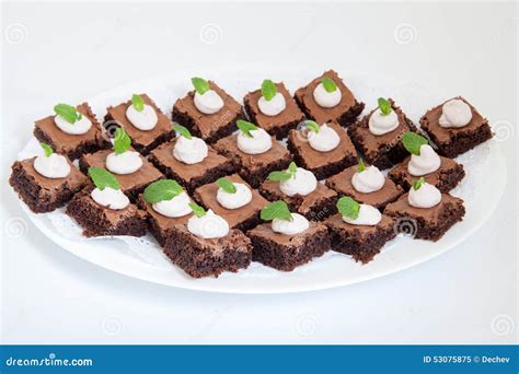 Party Platter With Small Chocolate Cakes Stock Image Image Of