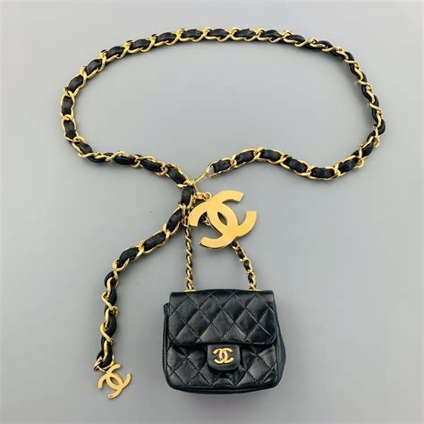 Chanel Vintage Gold Tone Black Leather Woven Chain Cc Mini Purse Pouch