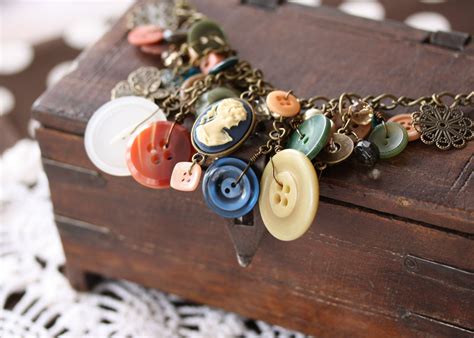 Antique Vintage Button Collection Necklace Found Treasure