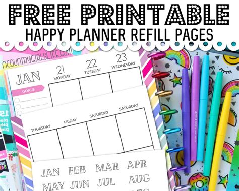 Free Printable Happy Planner Refill Pages