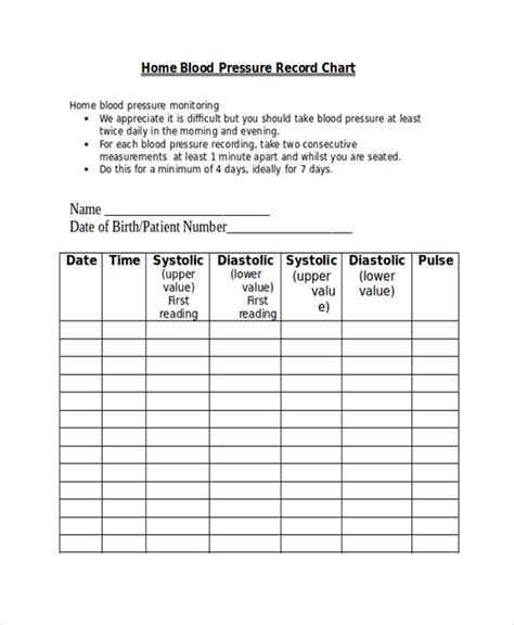 Blood Pressure Chart Templates Sample Templates