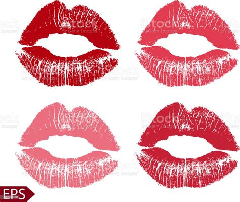 Print Set Of Pink Lips Vector Illustration On A White Stock