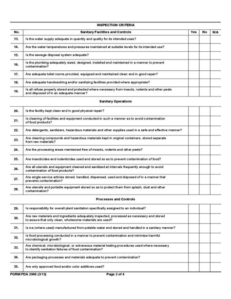 Improve food safety and quality by using this quality assurance checklist template in your cafe, restaurant or hotel. Form FDA 2966 - Food GMP Inspection Report Free Download