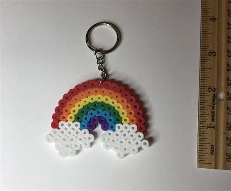 Perler Bead Rainbow Keychain Etsy In 2021 Hamma Beads Ideas Melt