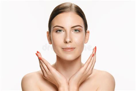 Beautiful Face Of Young Adult Woman With Clean Fresh Skin Isolated On