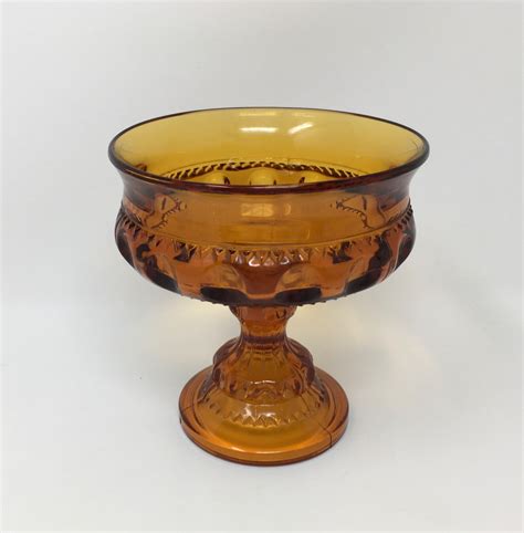 Vintage Amber Glass Pedestal Bowl Amber Comport Footed Bowl Etsy