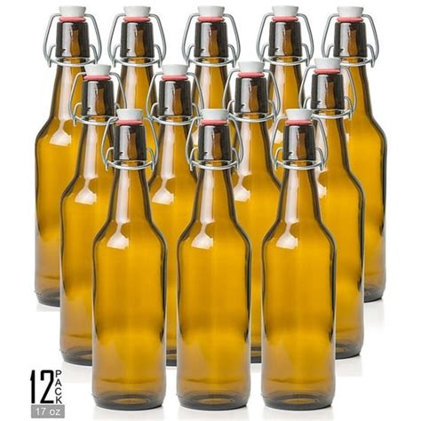 Estilo Swing Top Easy Cap Glass Beer Bottles Amber 16 Oz Set Of 12