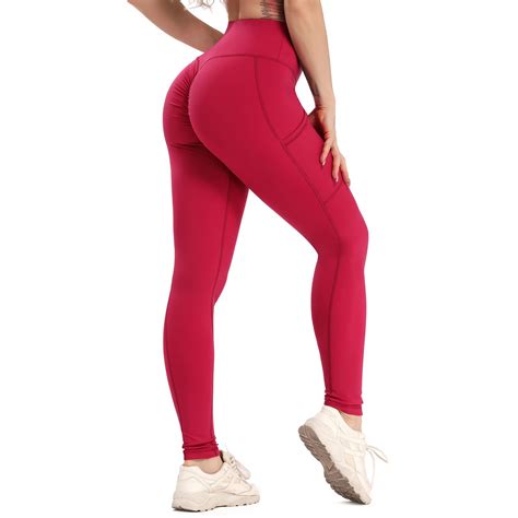 fittoo fittoo sexy butt yoga pants sports leggings side pocket scrunch butt peach hip running