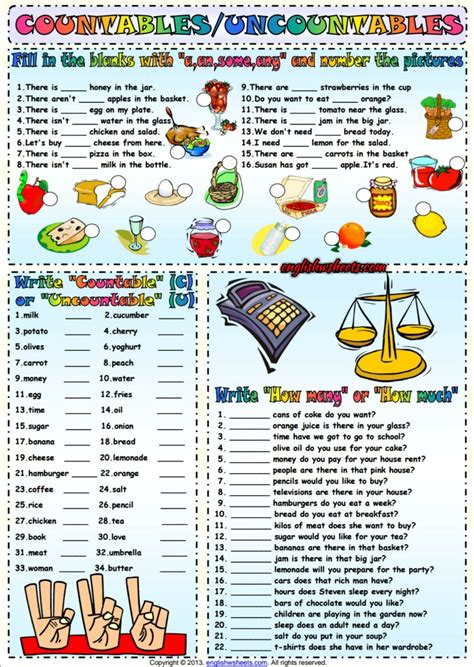 Countables And Uncountables Esl Exercises Worksheet English Teaching
