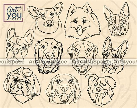 Dog Outline Svg Bundle Pet Face Sketch Vector Line Art Clipart Png