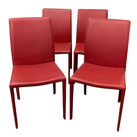 Red Leather Dining Chairs Set Of 4 Chairish