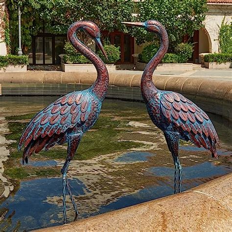 Kircust Garden Crane Statues Patina Heron Decoy Standing Metal Crane