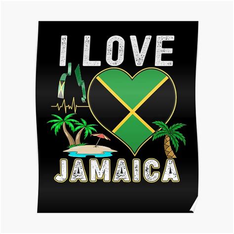 i love jamaica heartbeat jamaican flag beach palm trees poster by kashweta2020 redbubble