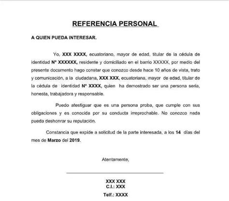 Carta De Referencia Personal En Word Ejemplos Elyex