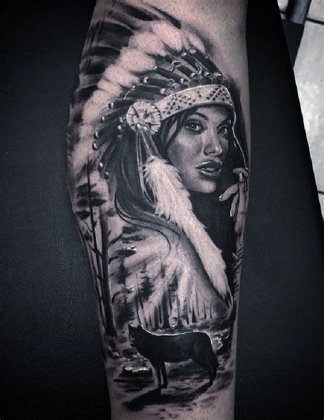 Black Native American Girl Tattoo