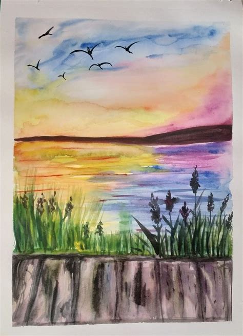 Sunset Watercolour Flowforsky Sunset Painting Watercolor