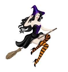 Halloween Beautiful Sexy Witch Holding Broomstick Vector Image