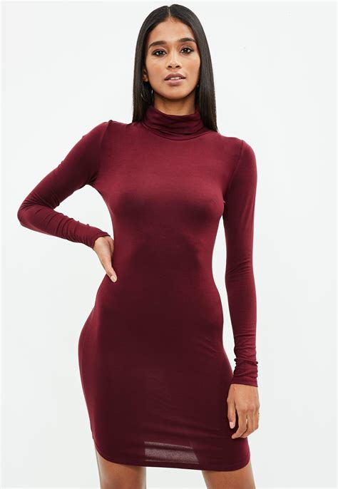 Lyst Missguided Burgundy Roll Neck Dress In Red