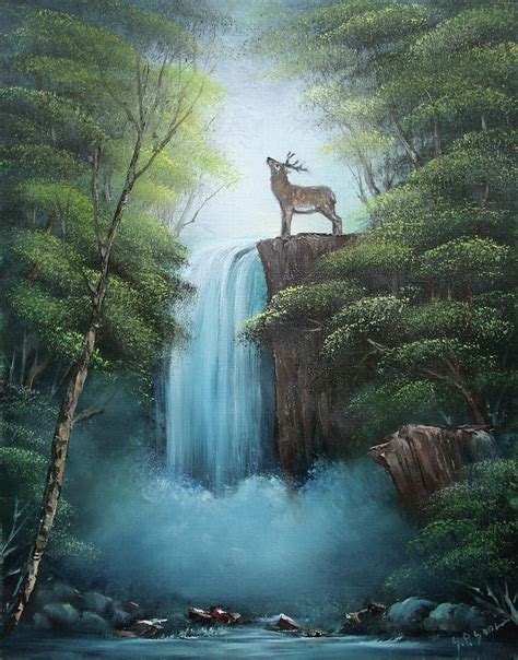 Deer Waterfall Painting By Sead Pozegic Pixels
