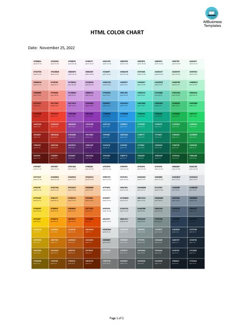 HTML Color Codes Chart Templates At Allbusinesstemplates Com