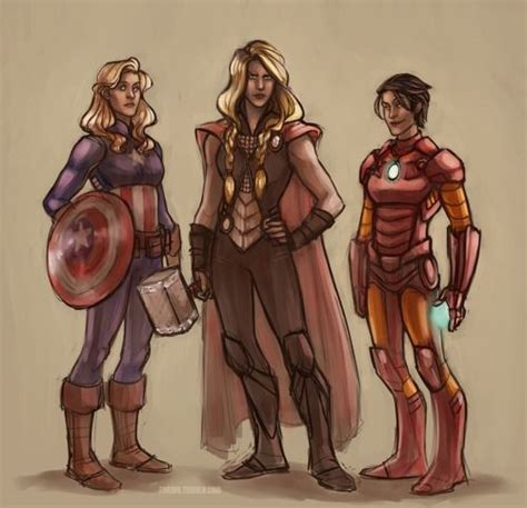 Genderbent Captain America Thor Iron Man Female Avengers Avengers Loki Marvel