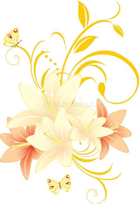 Lilies With Floral Ornament On The Stylish Border Stock Vector