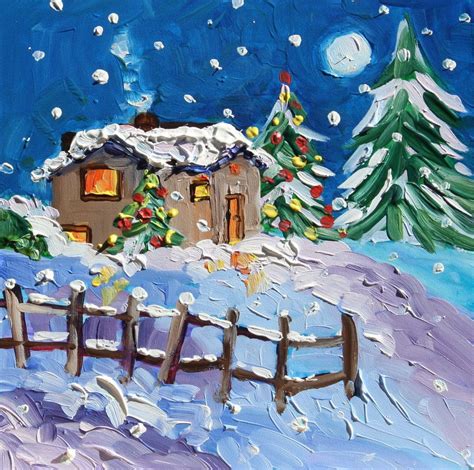 Oil Painting Contemporary Art On Panel Christmas Country Landscape