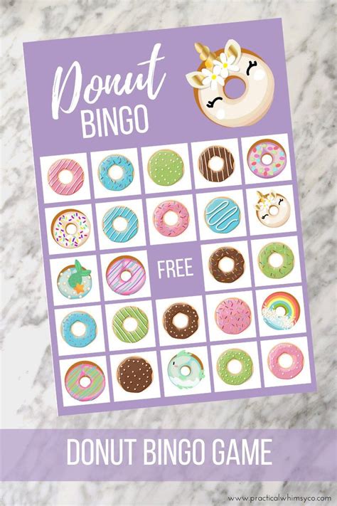 Printable Donut Bingo Cards Unicorn Birthday Party Digital Etsy