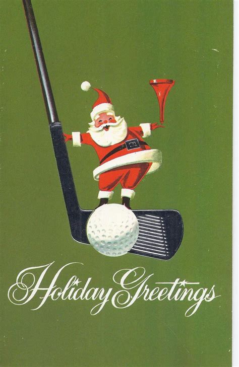 C60 Vintage Greeting Card Christmas Santa With Golf Club