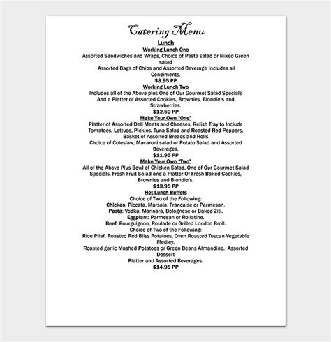 Catering Price List Template 10 Menus And Price Lists