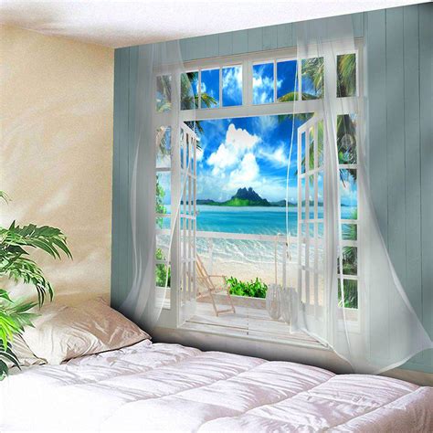 41 Off 3d Faux Window Seascape Printed Wall Art Tapestry Rosegal