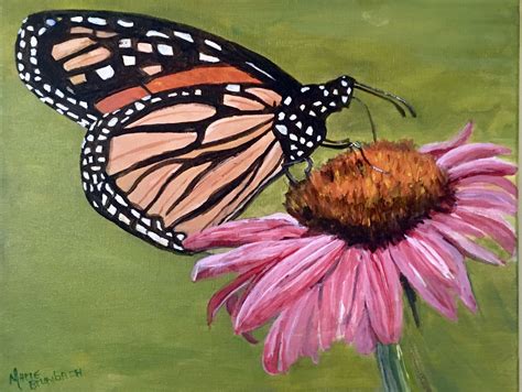 Monarch Butterfly Echinacea Painting Original Art On Canvas Etsy In