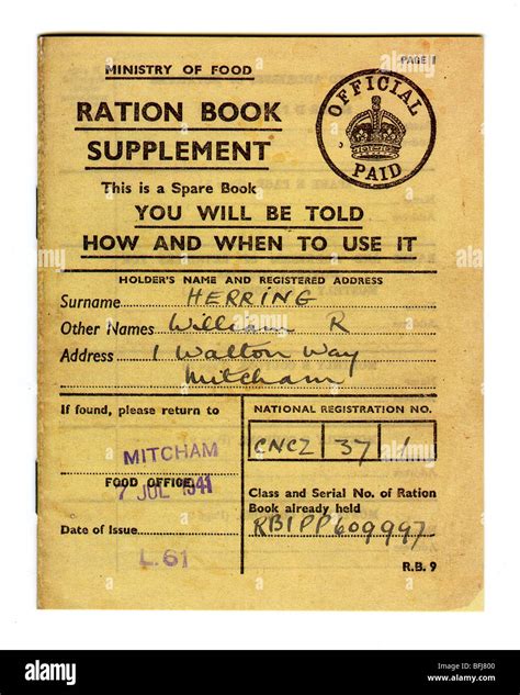 British Ration Book From 1941 Stock Photo Alamy