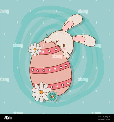 Little Rabbit With Egg Painted Easter Character Stock Vector Image