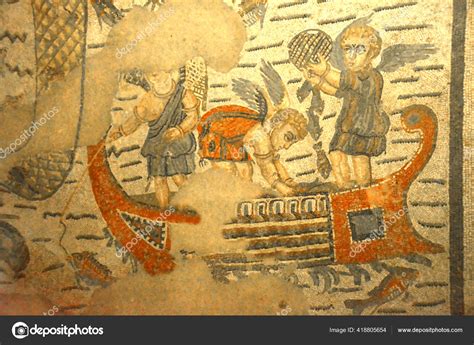 Ancient Roman Mosaic Cupids Fishing Allegory Demonstrating Many Ways