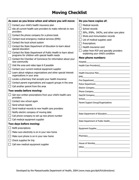 Moving Checklist In Word And Pdf Formats