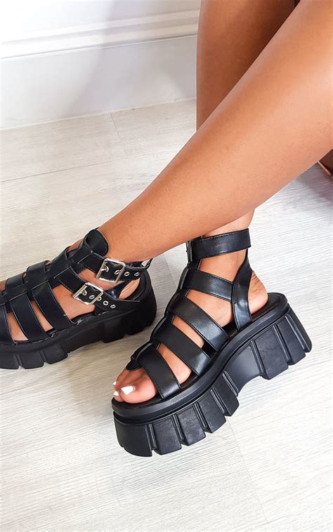 Kristy Strappy Platform Sandals In Black Ikrush