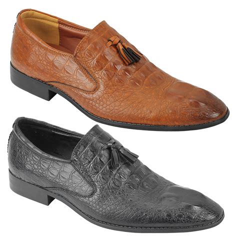Mens Black Vintage Snakeskin Print Leather Tassel Loafers Smart Casual Mod Shoes Ebay
