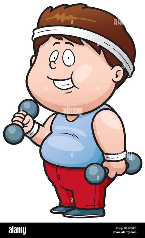 Vector Illustration Of Cartoon Fat Man Holding Dumbbells Stock Vector Image Art Alamy
