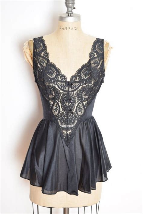 vintage olga nightgown black full lace short nightie lingerie top shirt 90480 l clothing vintage