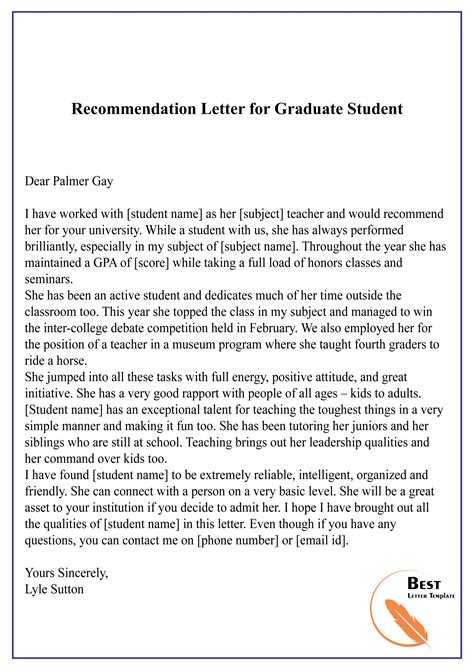 Recommendation Letter To Graduate Student Invitation Template Ideas