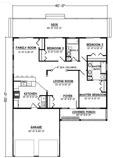 House Plan 40647 Traditional Style With 1200 Sq Ft 3 Bed 2 Bath