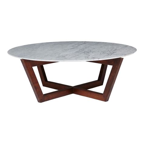 Modern Designer Round Italian Marble Coffee Table Walnut Wooden Base