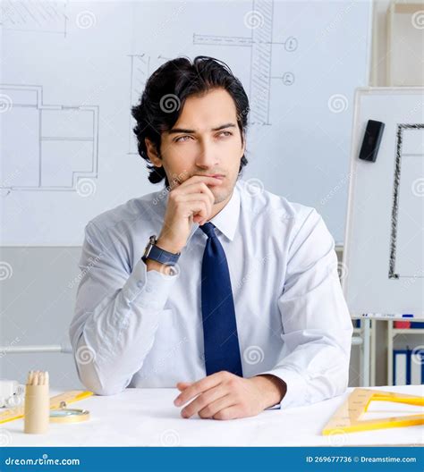 Young Handsome Architect Working On The Project Stock Photo Image Of