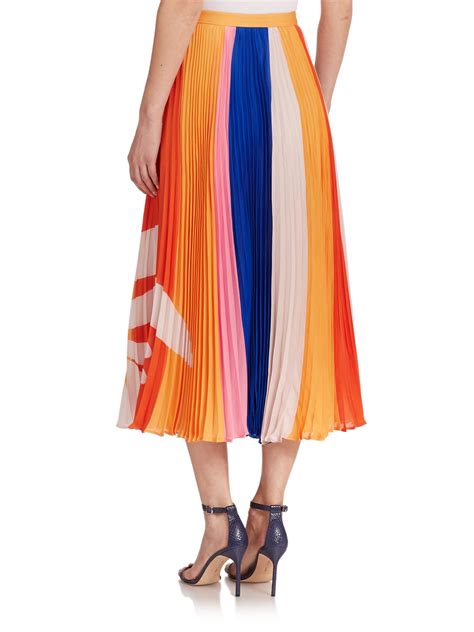 Lyst Elle Sasson Carmen Printed Pleated Silk Maxi Skirt In Blue