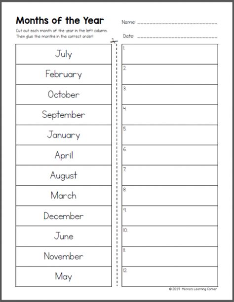 Months Of The Year Worksheet Pdf