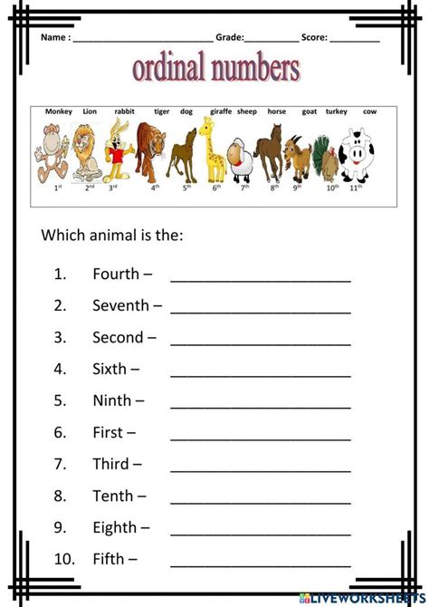 Activity 2 Ordinal Number Interactive Worksheet Numbers Kindergarten