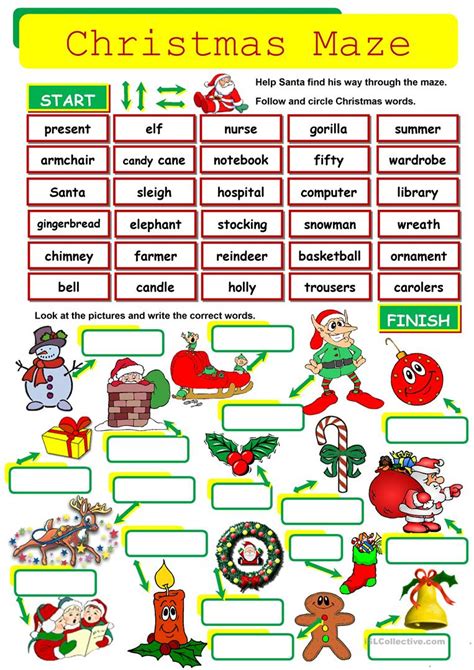 A collection of spelling worksheets aimed at very young learners. CHRISTMAS MAZE worksheet - Free ESL printable worksheets ...