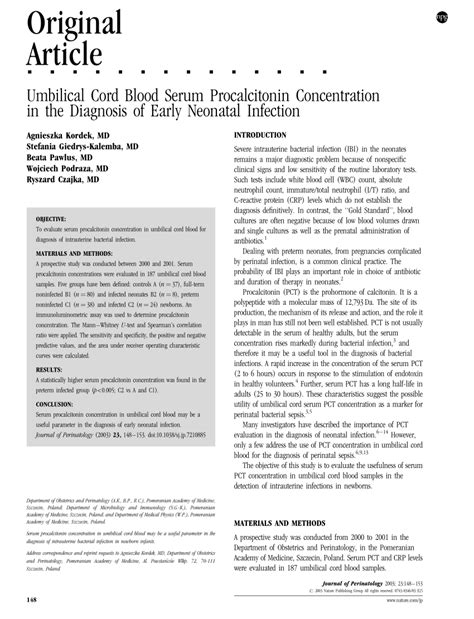 Pdf Umbilical Cord Blood Serum Procalcitonin Concentration In The
